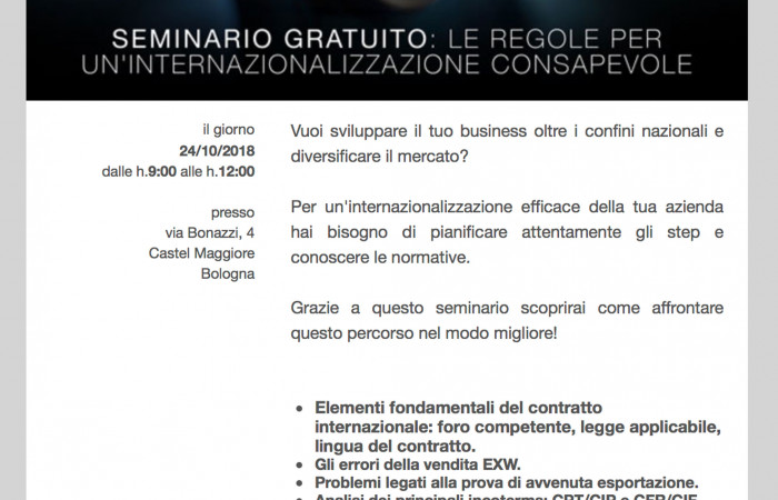 SEMINARIO: LE REGOLE PER UNA INTERNAZIONALIZZAZIONE CONSAPEVOLE