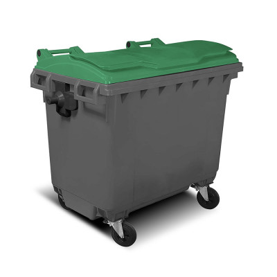 Cassonetto con ruote 1100 lt. Grigio, coperchio Verde
