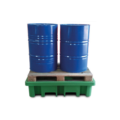 Vasca in polietilene per fusti su pallet. Verde