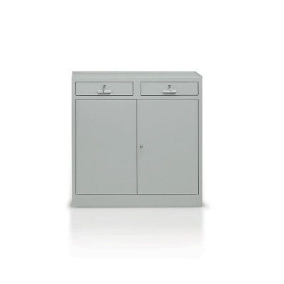 Hinged doors cabinet with 2 shelves and 2 drawers mm. 1000Lx400Dx1000H. Grey.