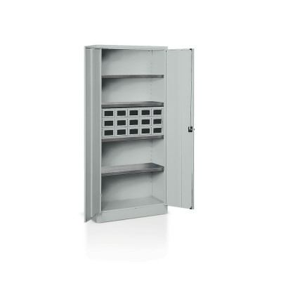 Cabinet with hinged doors 4 floors and 1 drawer unit with 15 drawers mm. 800Lx400Dx1800H Grey.