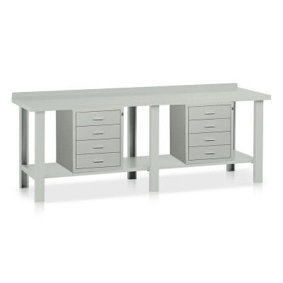 Banco lamiera 2 cassettiere mm 2500x750x885h. Grigio