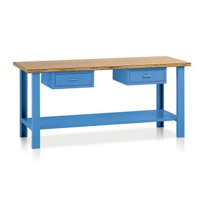 Banco legno 2 cassetti mm 2000x750x900h. Blu