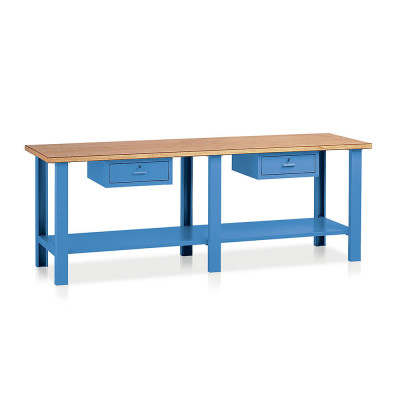 Banco legno 2 cassetti mm 2500x750x900h. Blu