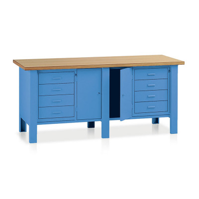 Banco legno 2 cassettiere + vano mm 2000x750. Blu