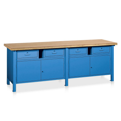 Banco legno 2 vani 4 cassetti mm 2500x750x900h. Blu