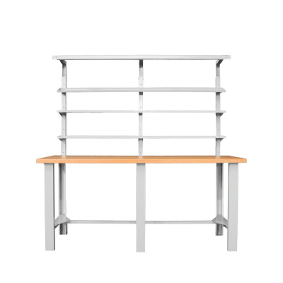 Banco piano legno, 3 mensole e lampada, mm.2000