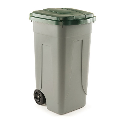 Bidone 100 lt con ruote. Grigio, coperchio Verde