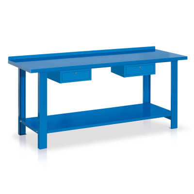 Banco lamiera 2 cassetti mm 2000x670x860h. Blu