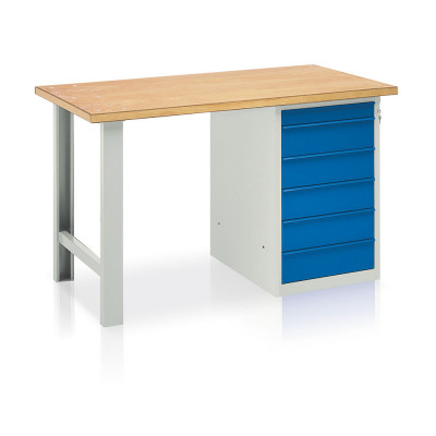 Banco con cassettiera 6 cass. mm.1500. Grigio/Blu