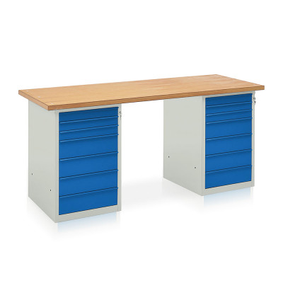 Banco 2 cassettiere 7+7 cass. mm.2000. Grigio/Blu