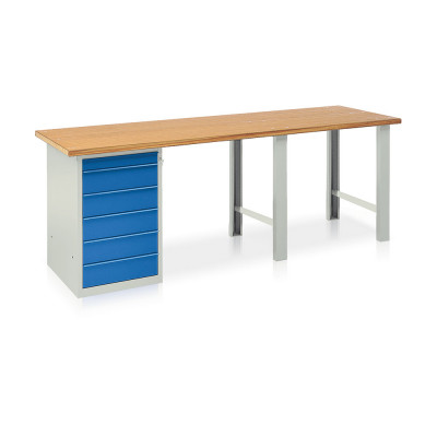 Banco con cassettiera 6 cass. mm.2500. Grigio/Blu