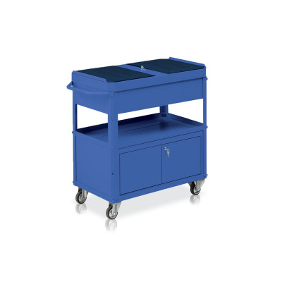 Carrello con portattrezzi e baule. Blu