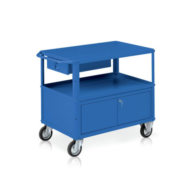 Carrello 3 vasche di mm 930x600 baule e cassetto. Blu