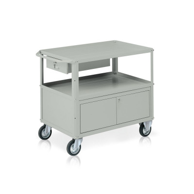 Carrello 3 vasche di mm 930x600 baule e cassetto. Grigio