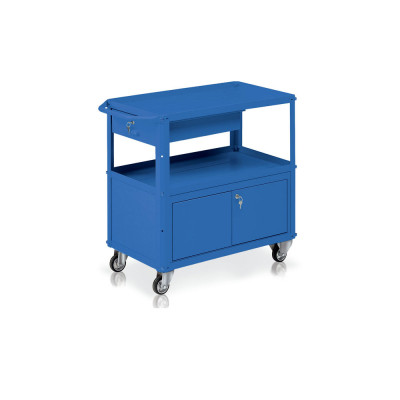 Carrello 3 vasche di mm 800x450 baule e cassetto. Blu