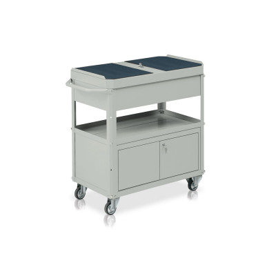 Carrello con portattrezzi e baule. Grigio
