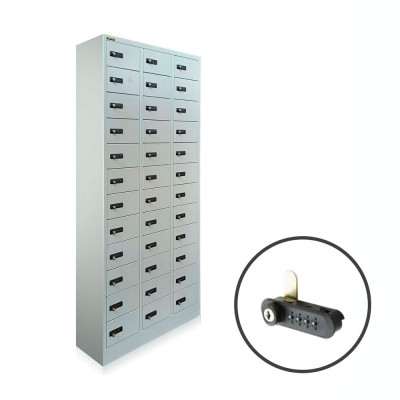 Casellario 36 vani, serrature a combinazione. Grigio.