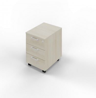 Drawer unit in melamine on wheels with 3 drawers, maple colour. Sizes: 415Lx550Dx600H mm.