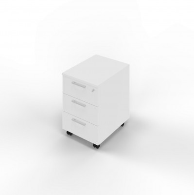 Drawer unit in melamine on wheels with 3 drawers, colour white. Sizes: 415Lx550Dx600H mm.