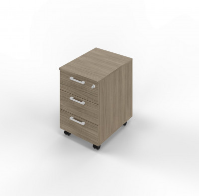 Chest of drawers in melamine on wheels with 3 drawers, walnut colour. Sizes: 415Lx550Dx600H mm.