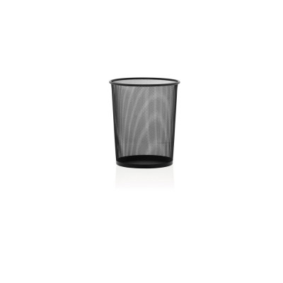 Waste paper basket in black painted perforated sheet metal.