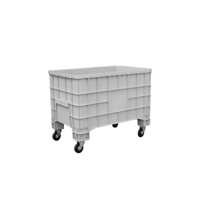 Contenitore sovrapponibile con ruote. Portata kg.180. Capacità lt.300. Grigio. Mm 1000x635x800h