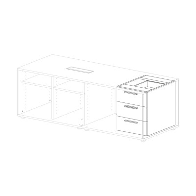 Internal chest of drawers for service unit, with 3 drawers in elm melamine. Sizes: mm 400Lx530Dx490H.