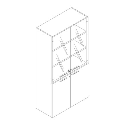 Bookshelf with hinged doors, structure in white melamine and doors in oak. Sizes: mm 1000Lx460Dx795H.