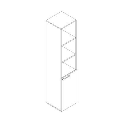 Bookshelf with hinge door in the lower part and open in the upper part. Sizes: mm 450x450x2100h.