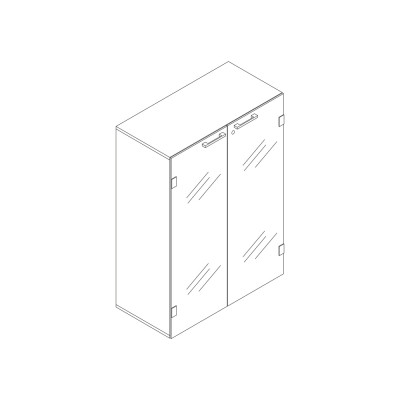 Melamine bookshelf with hinge door in black glass. Sizes: 900Lx450Dx1270H mm.