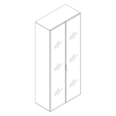 Melamine bookcase with glass hinged doors cloud grey. Sizes: 900Lx450Dx2100H mm.