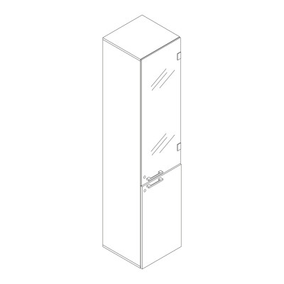 Melamine bookshelf with hinge door in the lower part and in glass in the upper part black/eucalyptus colour. Sizes: 450Lx450Dx2100H mm.