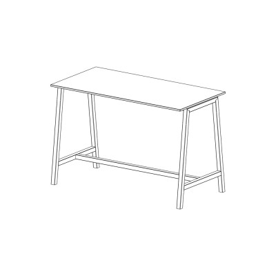 High smart table with V legs. Top in oak melamine. Sizes: mm 1800Lx800Dx1050H.