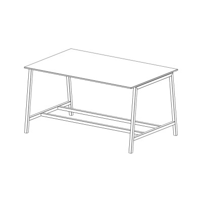 High smart table with V legs. Top in oak melamine. Sizes: mm 2000Lx1250Dx1050H.