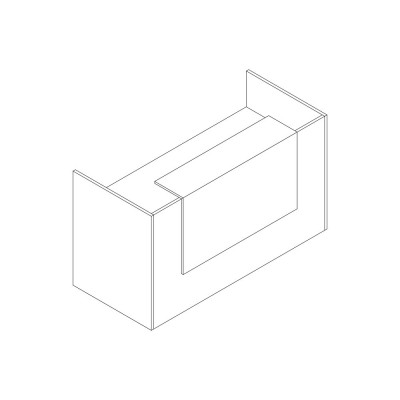 Single reception desk with sides and reception shelf. Sizes: mm. 1650Lx825Dx1050H.