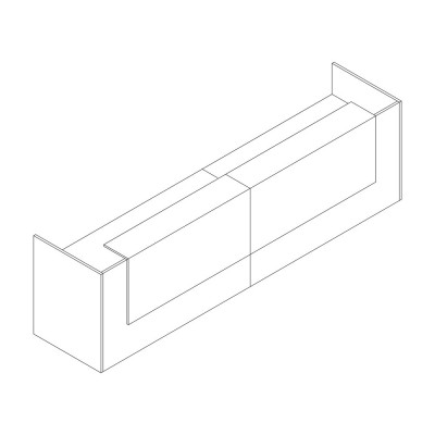 Double linear reception desk with sides and reception shelves. Sizes: 2850Lx825Dx1050H mm.