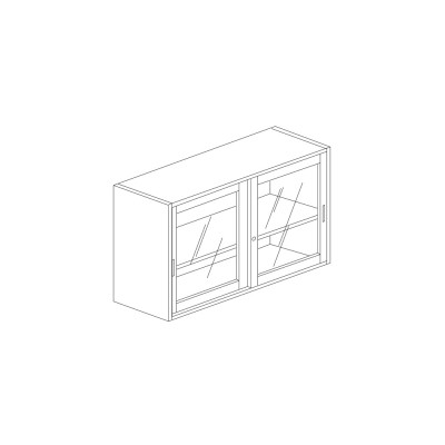Metal top unit with sliding doors in glass. Grey. Sizes: 1500Lx450Dx680H mm.