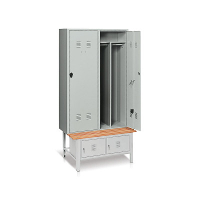 Spogliatoio 2 posti con tramezza, panca e portascarpe mm 1000