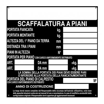 Targa per scaffalatura a piani