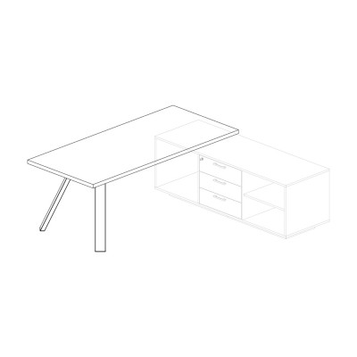 Desk supported on service unit with K legs. Eucalyptus/black. Sizes: mm 2000Lx900Dx760H.