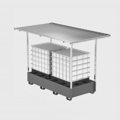 Vasca con tettoia per 8 fusti o 2 cisternette. Capacità lt.1400